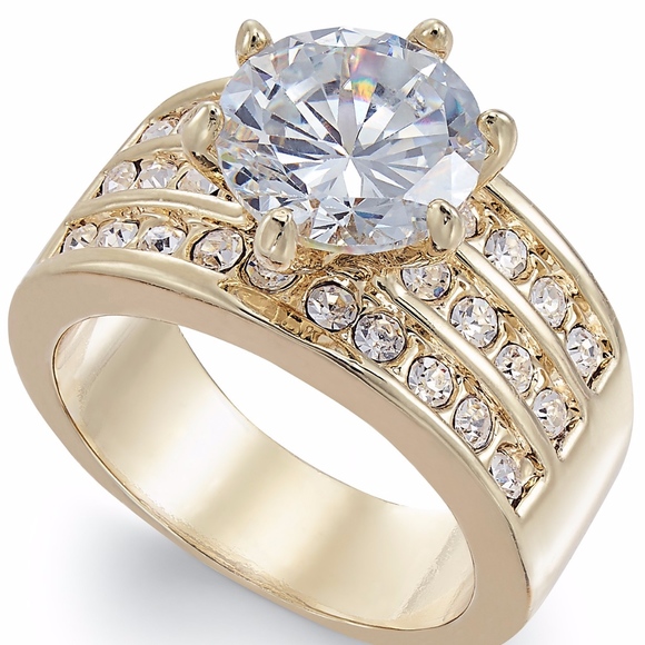 ✨Gold Tone Crystal Cubic Zirconia Triple Row Ring - Picture 1 of 6